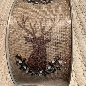 NEW Members Mark Christmas Holiday Wired Edge Premium Ribbon Deer Gold Glitter